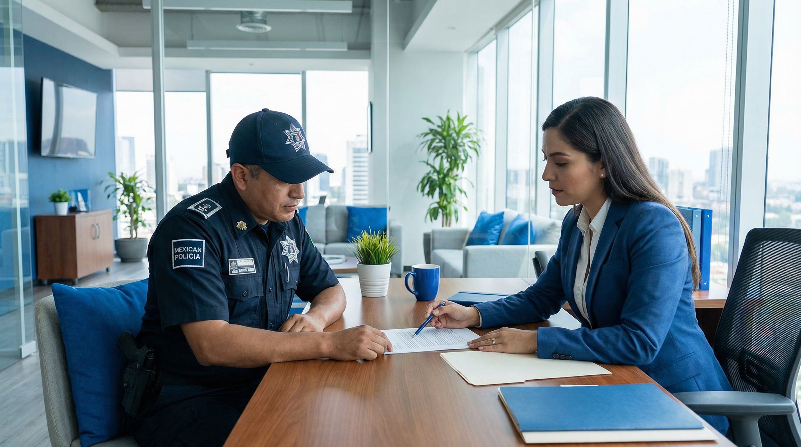 Policía estatal en México consultando opciones de préstamos por descuento de nómina SySICredit