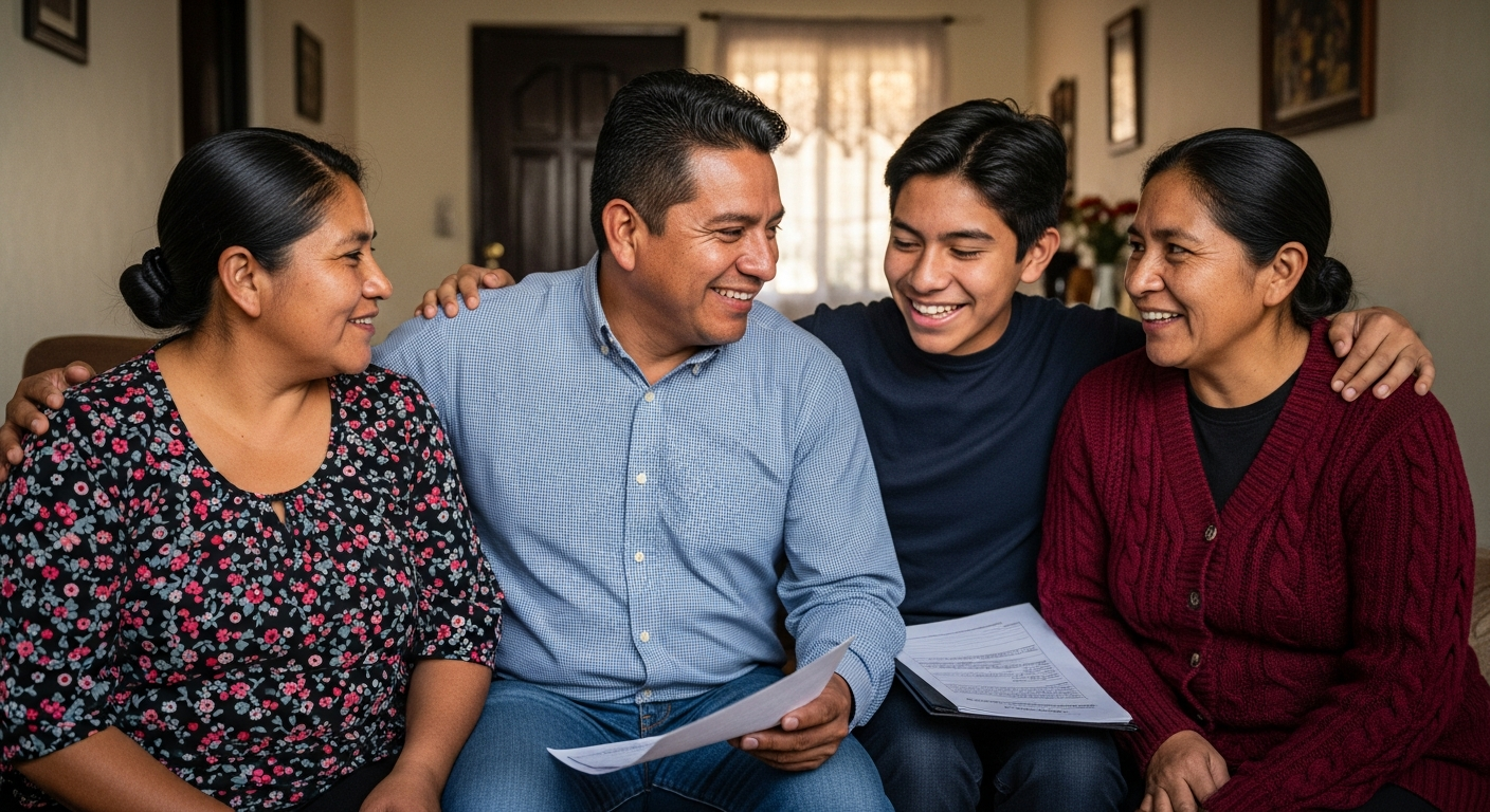 Familia feliz trabajador gobierno Estado de México con préstamo aprobado