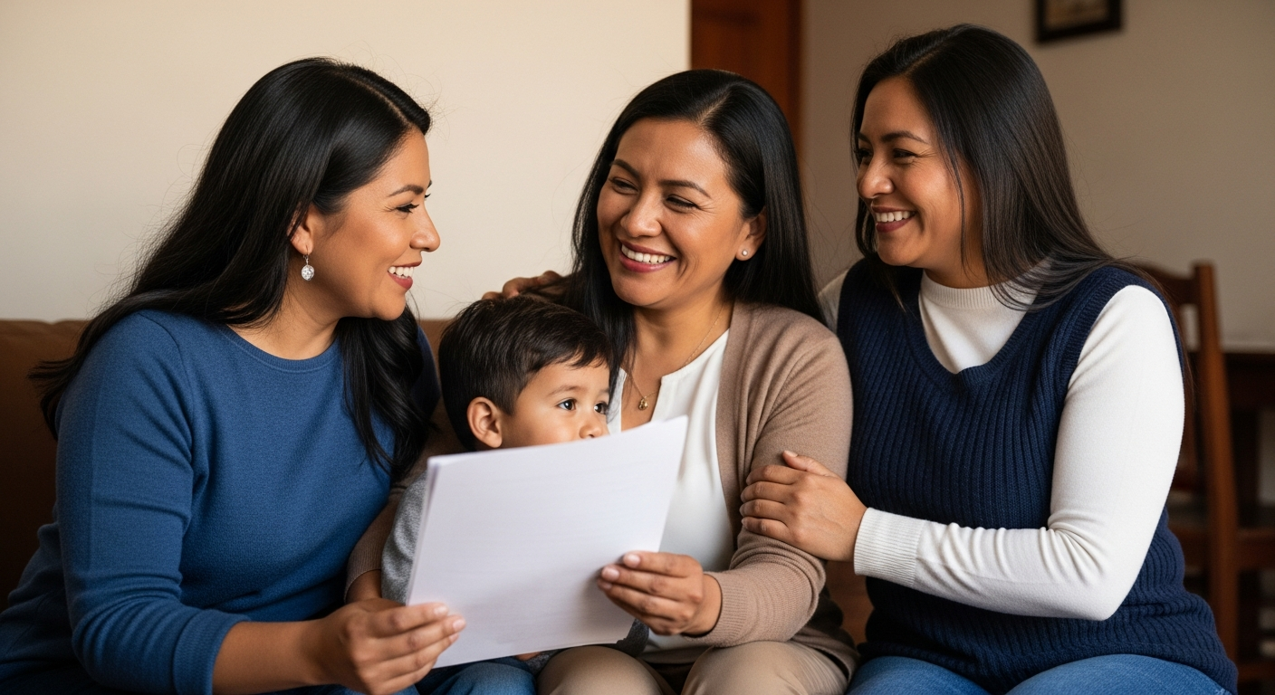 Maestra SEP feliz con su familia por apoyo financiero