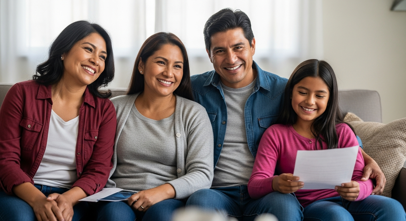 Familia mexicana feliz tras obtener préstamo nómina GEM