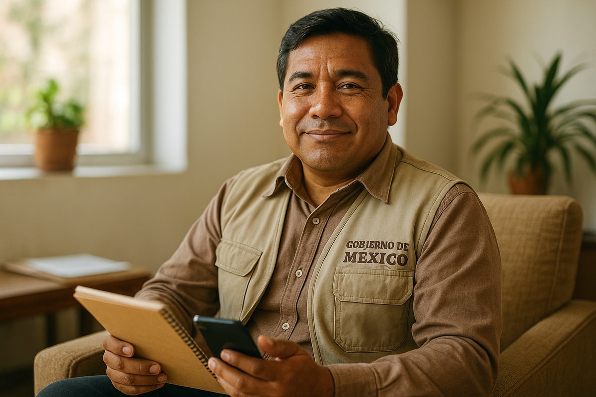Trabajador del gobierno con expresión tranquila tras informarse