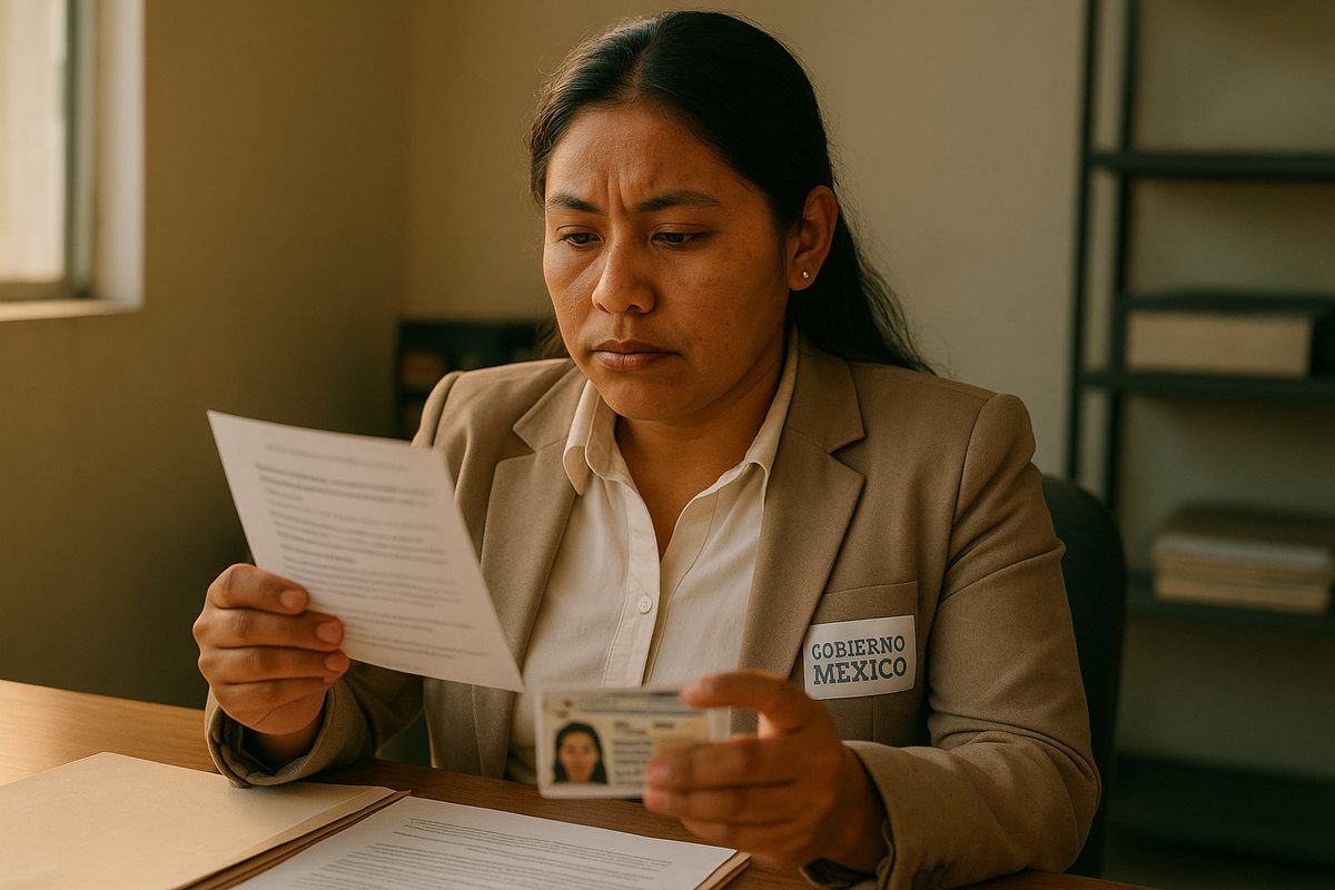 Trabajador revisando documentos para validación de crédito nómina