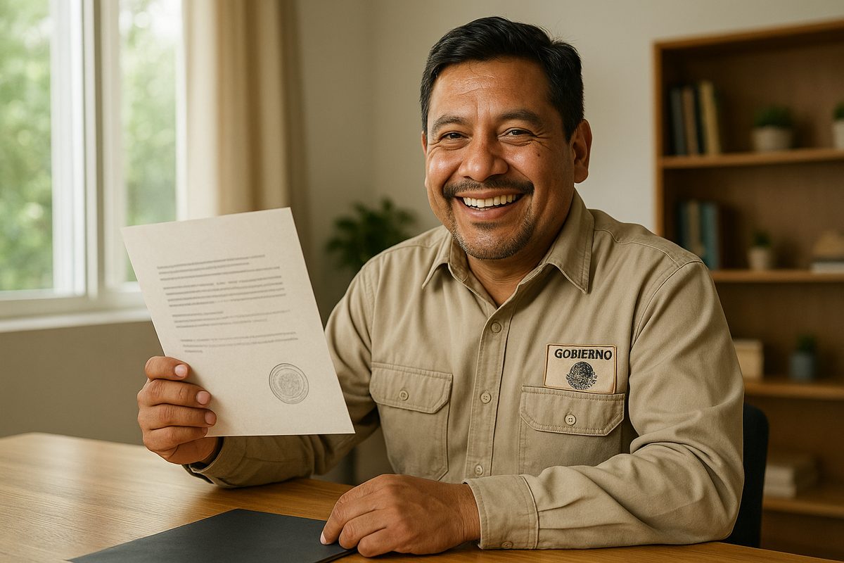 Trabajador del gobierno sonriendo tras validar sus documentos