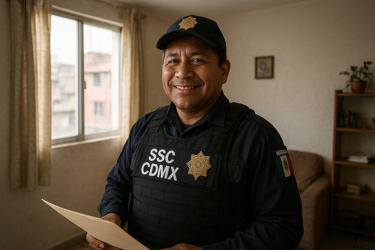 Policía de la SSC CDMX en su hogar con tranquilidad financiera