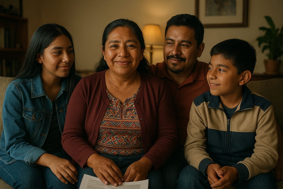 Maestra SEIEM satisfecha en casa con su familia
