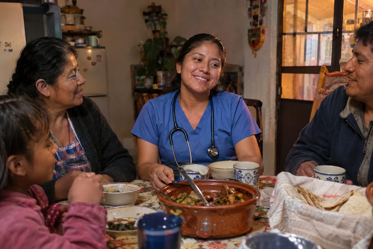 Trabajador de salud en casa tras recibir su crédito de nómina